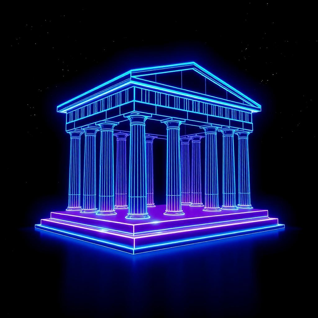 Glowing neon illustration of the Cryptora Institute